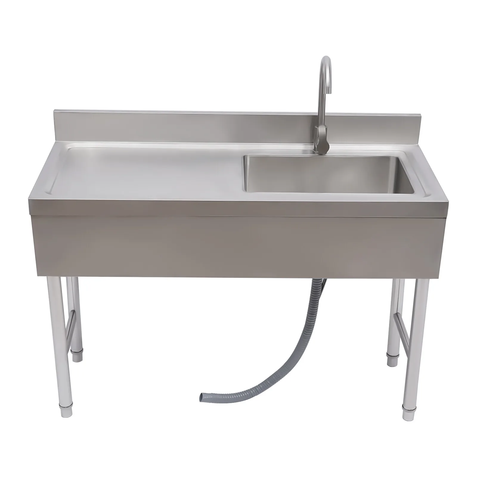 自立型シングルボウルキッチンレストランシンク（蛇口と水切り台付き作業台）