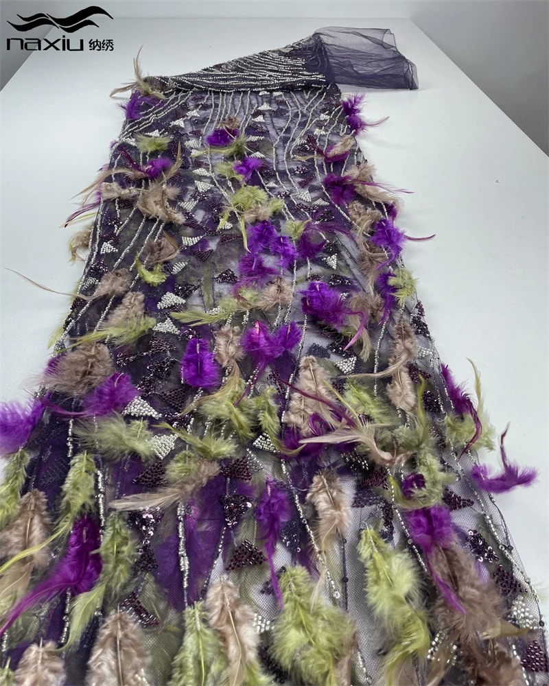 

Madison African 3d Feather Sequins Lace Fabric 2026 High Quality Embroidered Beads Nigerian France Tulle Lace Fabric for Dress