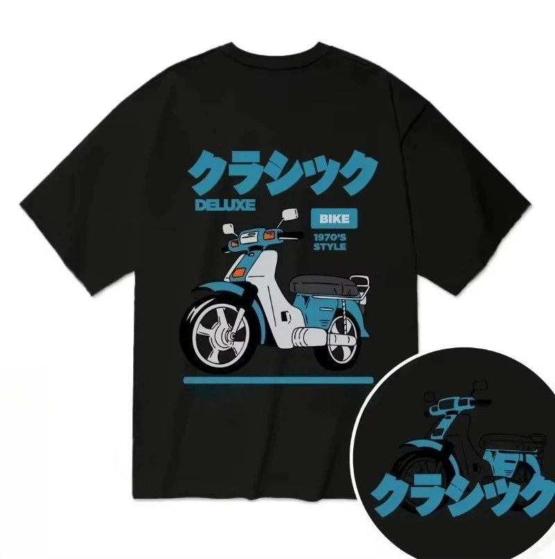 2026 Relaxing for Men's Motorcycle Letter Printed Round Neck T-shirt Pure Cotton Punk Casual Trend Street Short Sleeved Top