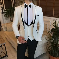 Formal White Men Suit Blazer Vest Black Pants 3 Pcs Formal Party Costume Homme Slim Fit Single Breasted Notch Lapel