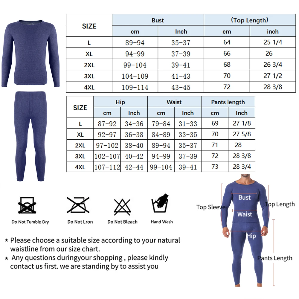 Thermal Underwear Men\'s long-sleeved Sweater tops brushed leggings Warm Set Winter Clothing Comfortable Keep Warm Suit L-4XL New