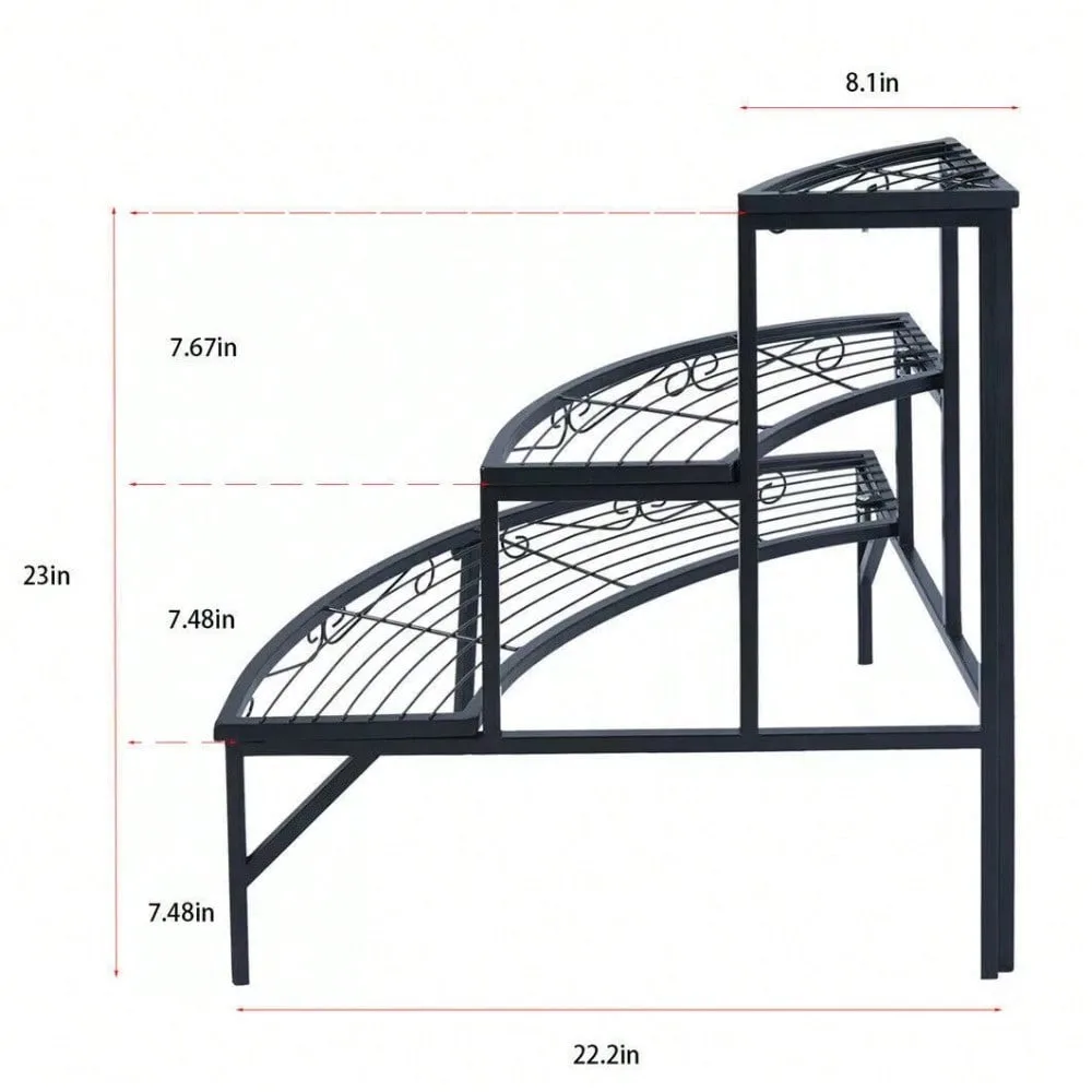 2 prateleiras combináveis em forma de leque/escadas em ferro forjado para plantas e flores