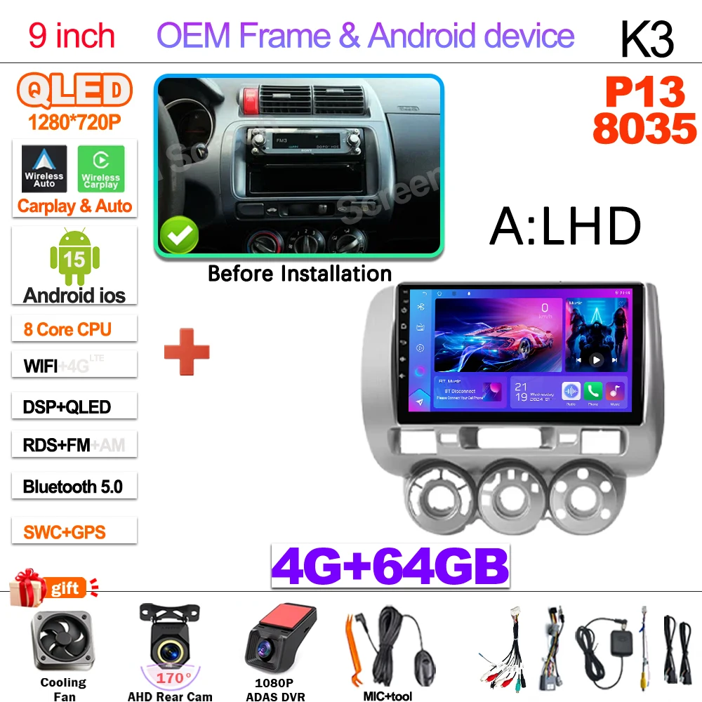 Android 15 Car Radio For Honda Fit Jazz City 2002 2003 2004 2005 2006 2007 Multimedia Video Player Navigation GPS 5G Carplay RDS image 3