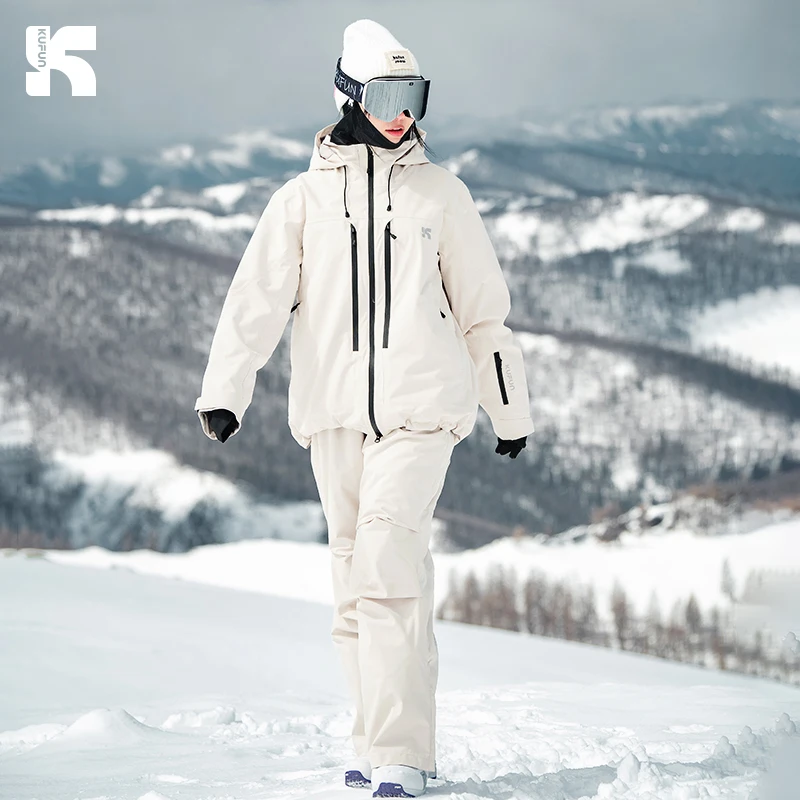 KUFUN ملابس التزلج مقاوم للماء الرياضات الشتوية سميكة على الجليد يندبروف سترة الثلوج السراويل فضفاضة عادية رجل سيدة مراهق #5