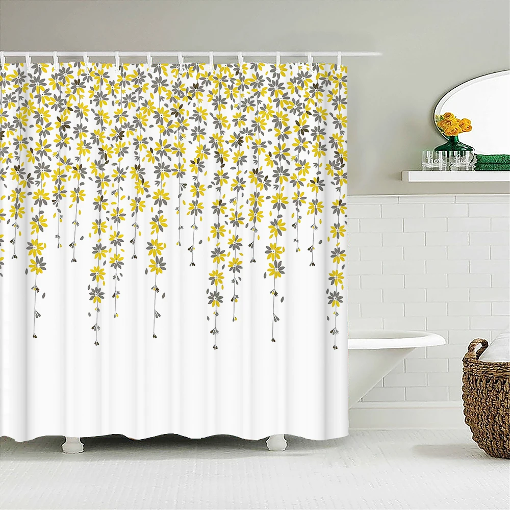 Small Fresh Floral leaves Flowers Shower Curtain Bathroom Waterproof Polyester Multi-size 3D Print Curtains for Bathroom Shower