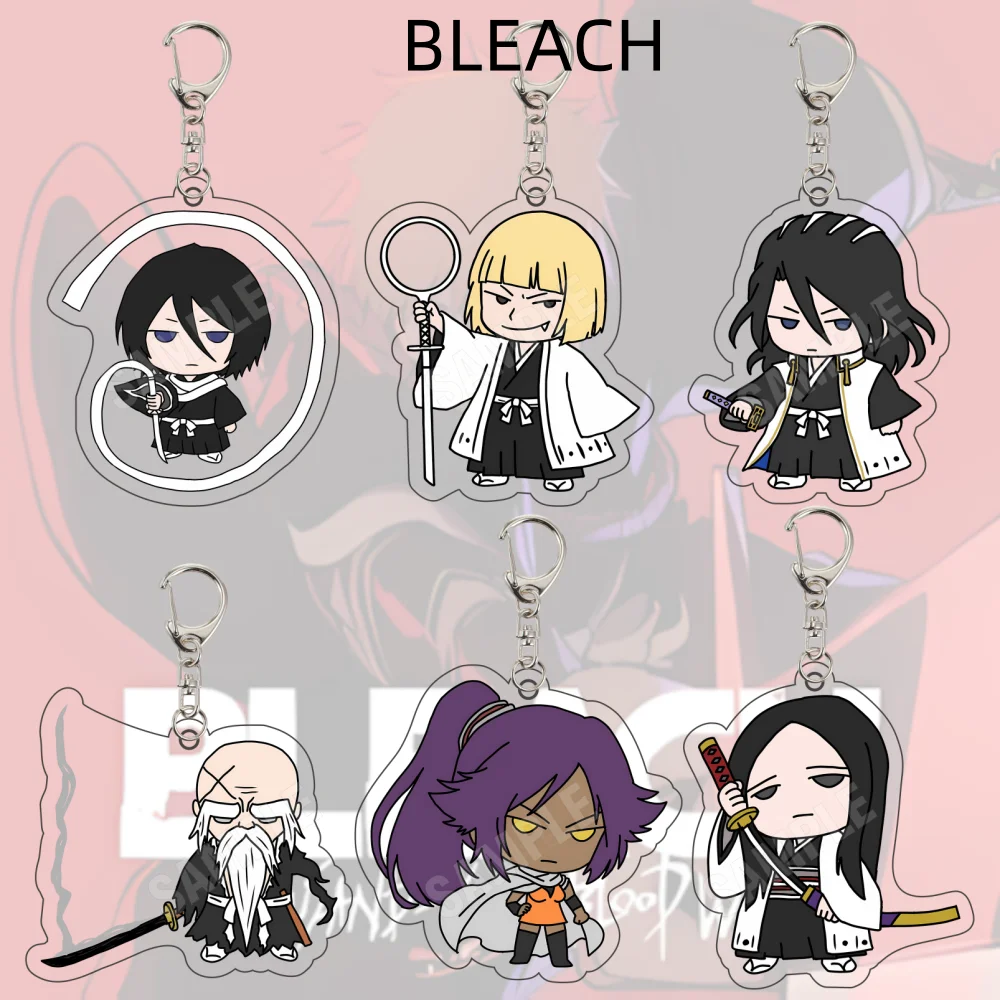 Anime BLEACH Acrylic 6CM Double Sided Keychain Rukia Byakuya Yoruichi Yamamoto Collectible Gift for Fans Chibi Gotei 13 Ver.