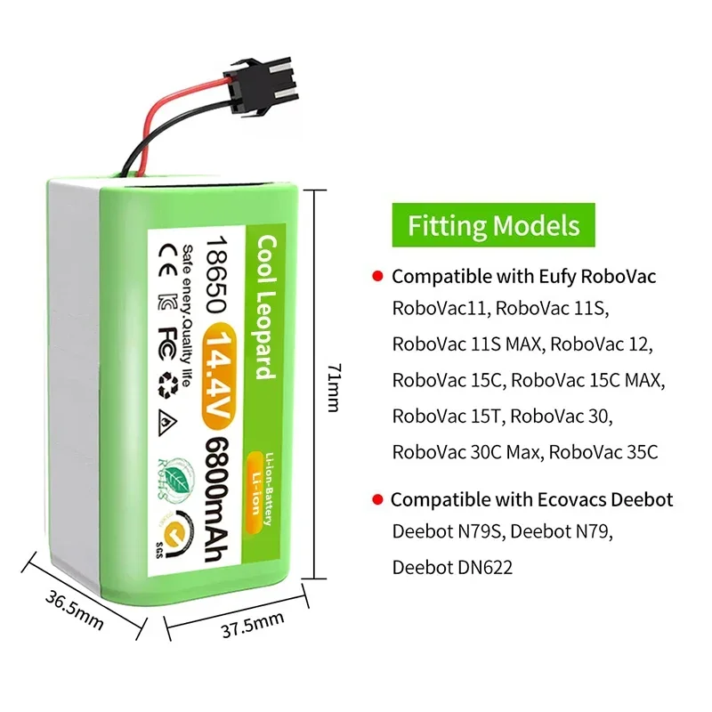 4S1P 14.4V 4000mAh Li-ion Battery for Conga 990 1090 Tesvor X500 Ecovacs Deebot N79 N79S DN622 Eufy RoboVac 11 11S RoboVac 30