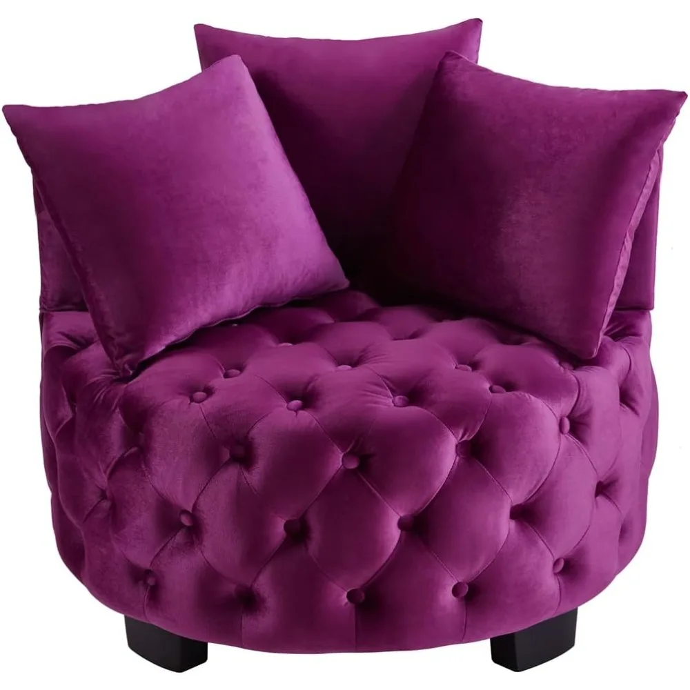 

Customized Hotel sofa Contemporary Upholstered Tufted Leisure Accent Chair, Sofa Lounge Club Round Chair with 3 Pillows -Violet