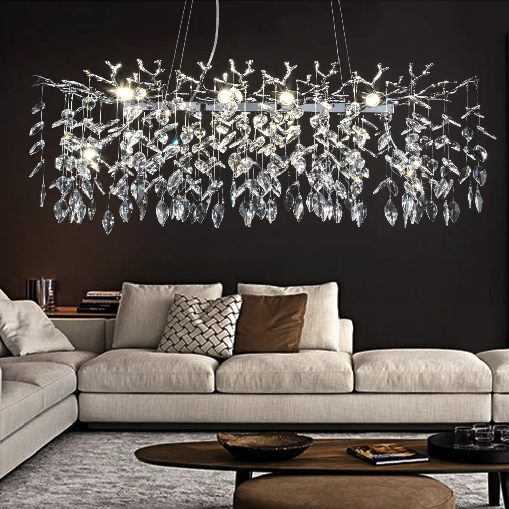 luxo crystal pendant lights para mesa de jantar lustre led lampada de suspensao longa home decor restaurante sala de estar 01