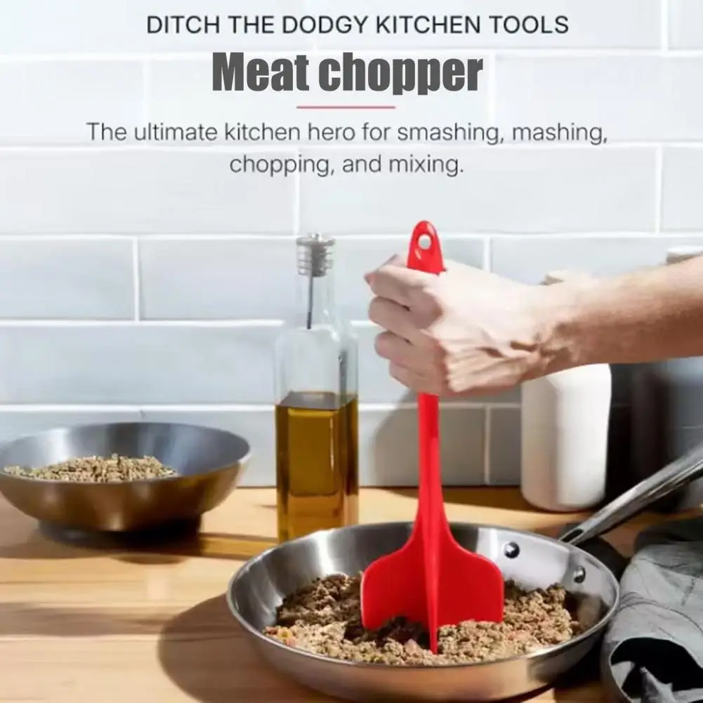 Comfortable Meat Chopper Silicone Quad Blade Meat Chopper Non-stick Long Handle Meat Smasher Heat Resistant Ground Beef Mincer