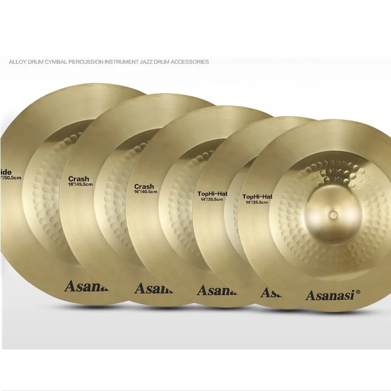

Wholesale High Quality 1mm Exquisite 14*2/16/18/20 Inch 5 Piece Practical Drum Cymbals Set
