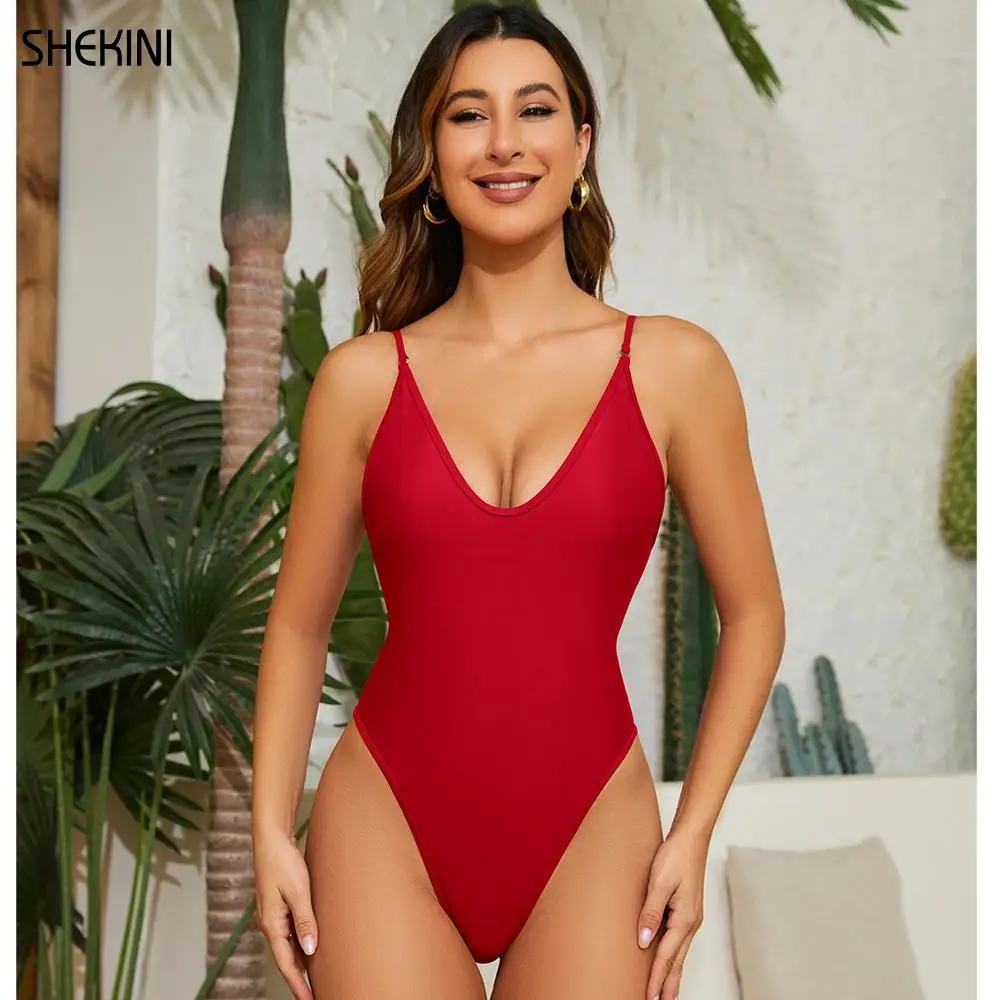 

SHEKINI Womens Deep V Backless High Cut Sexy One Piece Swimsuit