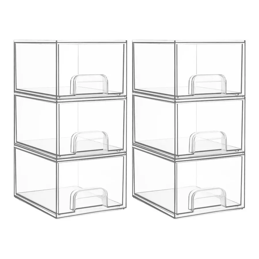 

6 Pack Small Clear Stackable Storage Drawers,Acrylic Bathroom Makeup Organizer,Plastic Storage Bins For Vanity, Undersink, Kitc