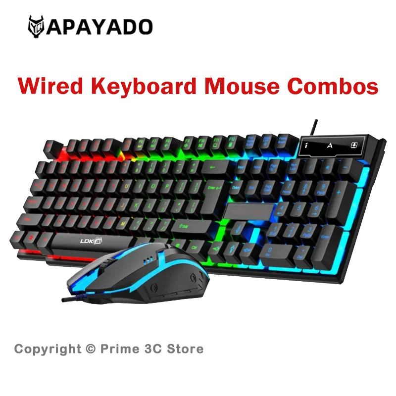 Conjunto de Teclado e Mouse com Fio, 104 Teclas, Retroiluminação LED Colorida, Teclas Suspensas, Combo de Teclado e Mouse USB para Jogos LDK823