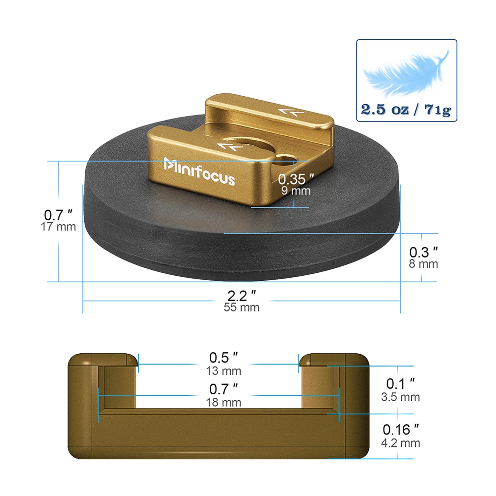 Minifocus D55mm Magnet Base Cold Shoe Mount 1/4 Thread Hole for Camera Flash Video Light Stand Holder Hot Shoe Magnetic Bracket