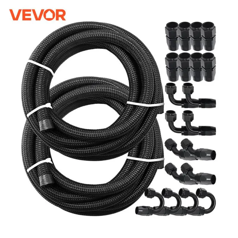 VEVOR 6 / 8 AN 32.8 FT Steel Nylon Braided Oil Fuel Hose Line Kit 20 PCS Hose End 1000 PSI Burst Pressure Aluminum Adapter Tool