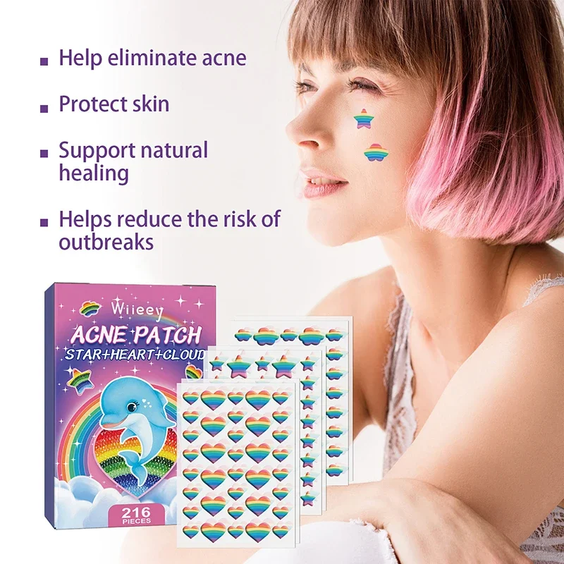 

216pcs Colorful Heart-shaped Hydrocolloid Acne Patch Repairing Breathable Acne Patch