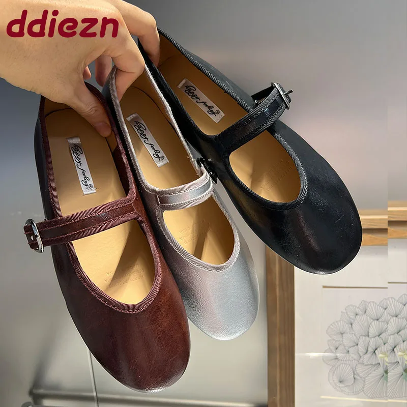 

Женская модная женская обувь Мэри Джейн на плоской подошве с круглым носком, мягкая женская обувь на плоской подошве с пряжкой и ремешком, женские балетки на плоской подошве