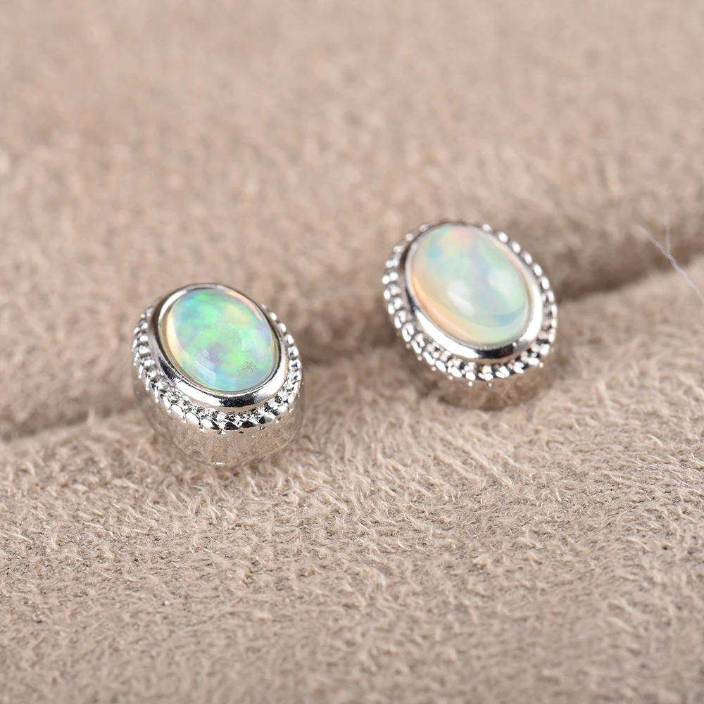 ITSMOS Natural Opal Earrings Silver Post Oval Cube Natural Gemstone Studs Twisted Lace Piercing Earrings for Women Gift