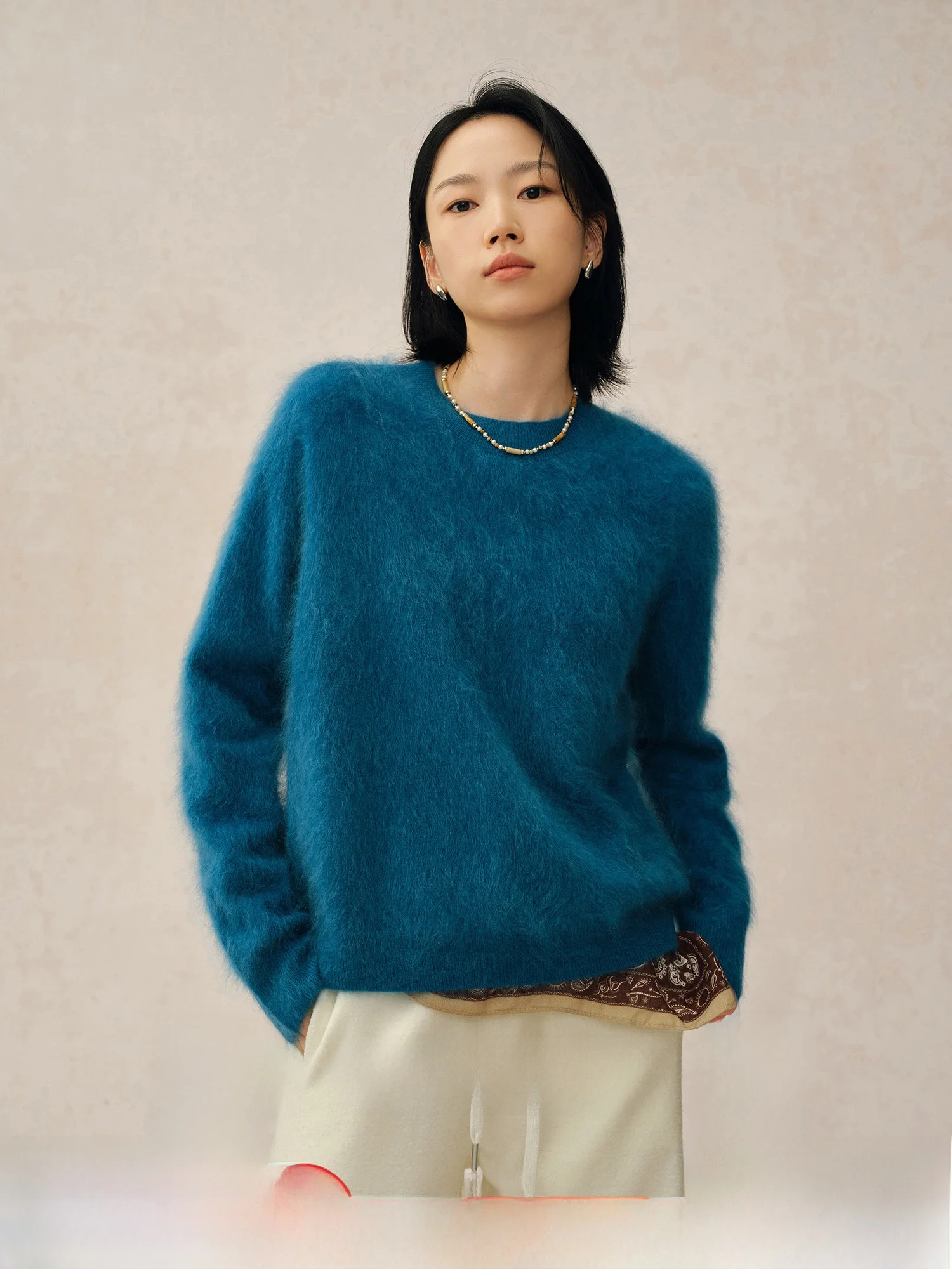 

TEASEL Velvet Fog Dr 00% Camere Fce Lined Oversized round Ne Knitted Sweater Comfortable Warmth for Autumn Winter