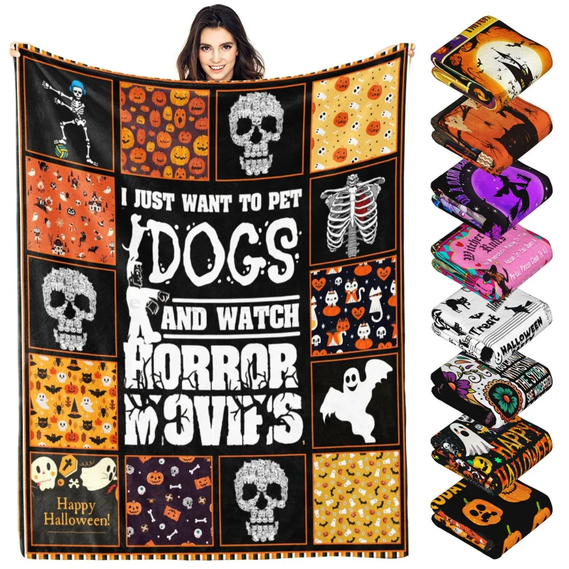 

Halloween Throw Blanket Gifts for Adults Kids Skull Ghost Soft Flannel Blankets for Bed Couch Decorative