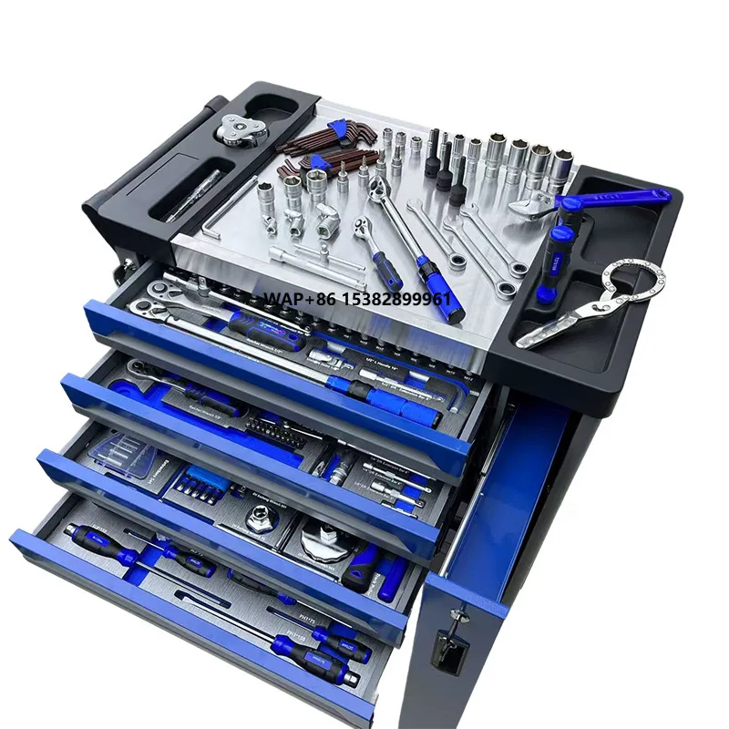 

424-Piece Auto Repair Tool Combination Set 7 Draw Belt Side Draw Tool Cabinet Movable Hand Push for Car & Machine Manual Repair
