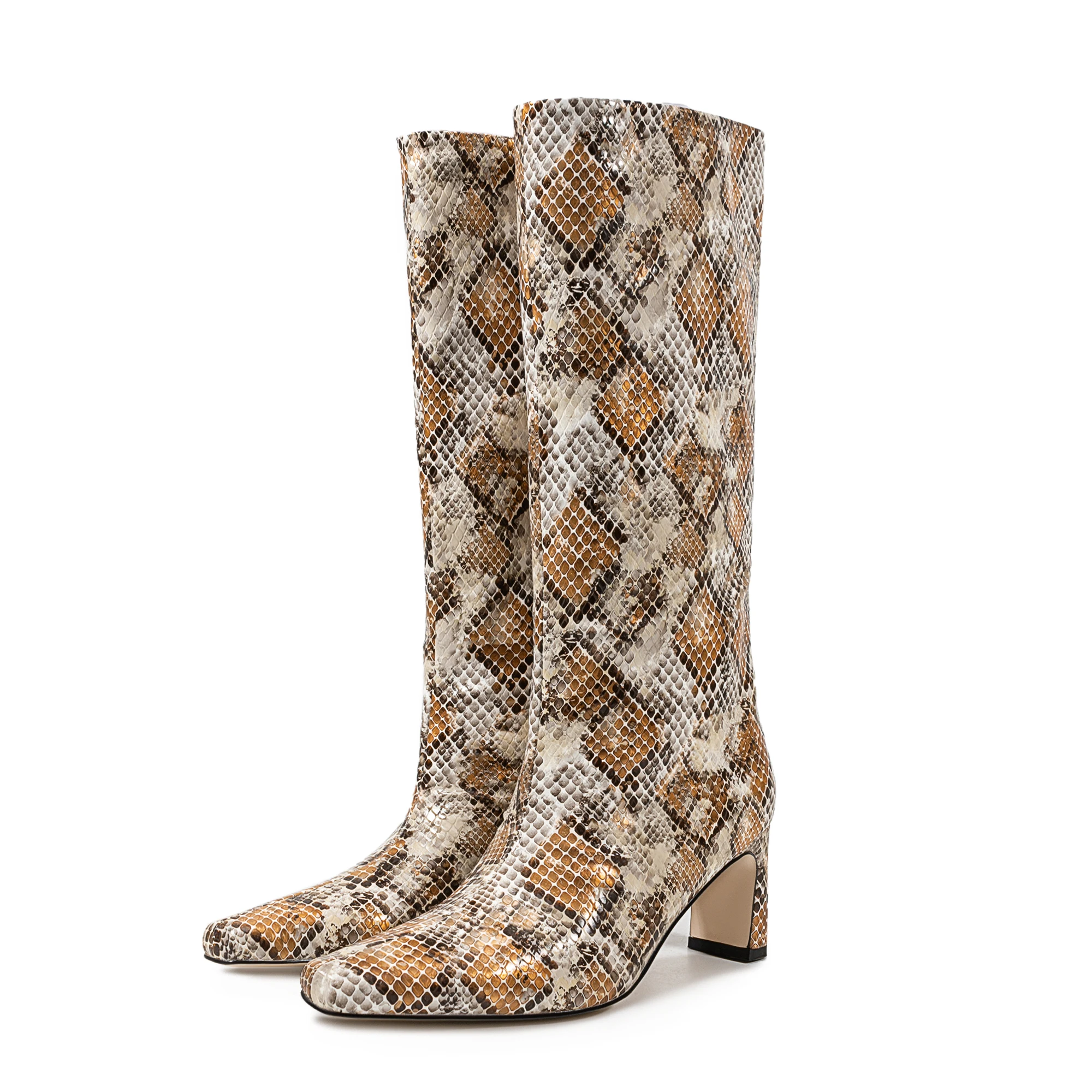 

Boots Thigh Fashion Pattern Women'S Heels Chunky Long Flowers Animal High Platform Booties Fashion Trend Versatile Shoes