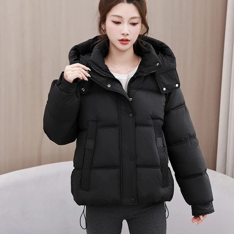 2026 Fashion Winter Down Cotton-padded Jacket Women's Short Coat Thicken Warm Hooded Parkas Student Loose Bread Outerwear Korean