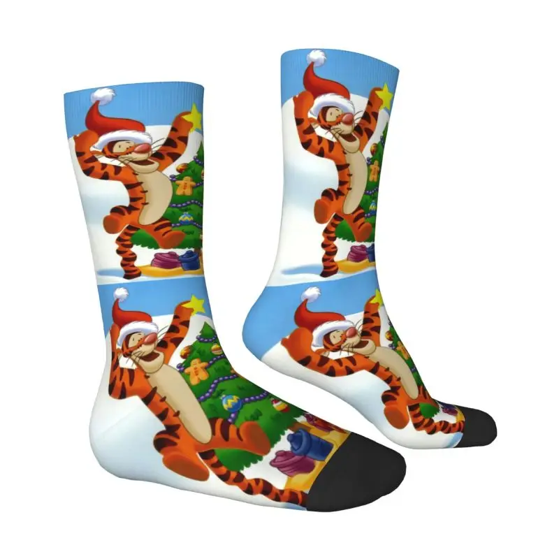 Merry Christmas Winnie The Pooh Mens Crew Socks Unisex Novelty 3D Printed Cartoon Bear Dress Socks