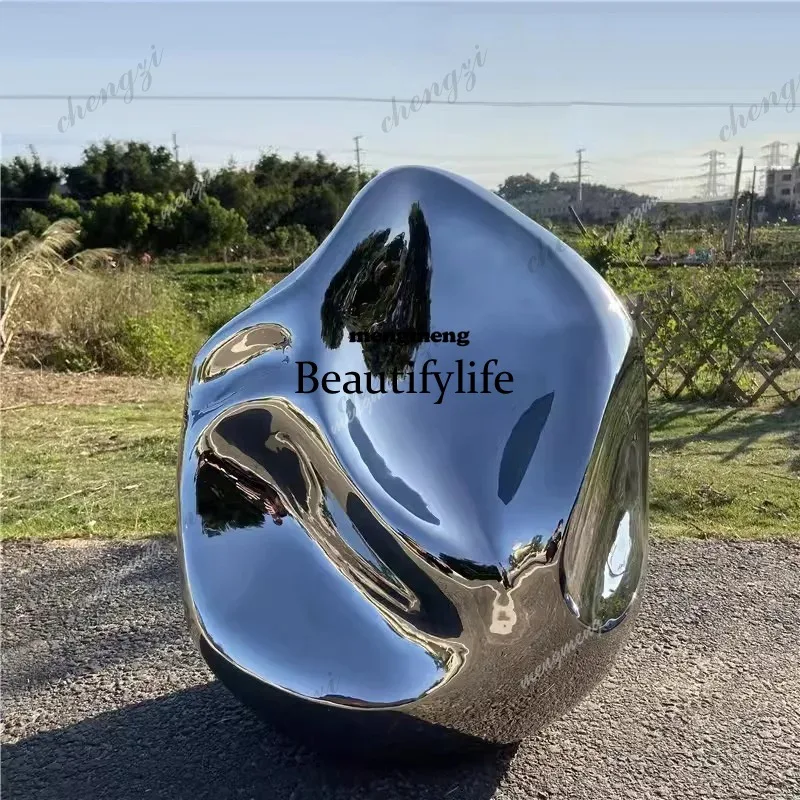 R134 Stainless steel shaped pebble sculpture courtyard outdoor garden landscape Taihu stone creative abstract art decoration