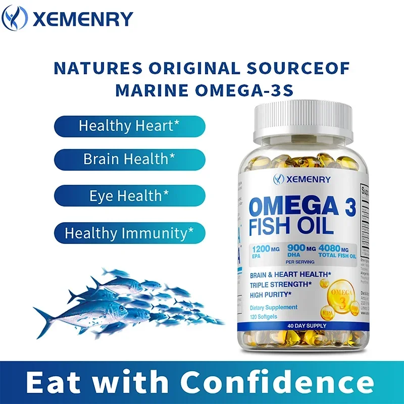 

Omega-3 Fish Oil - Rich DHA, EPA, Good for Heart, Brain, Eyes, Immune HealthSupplement