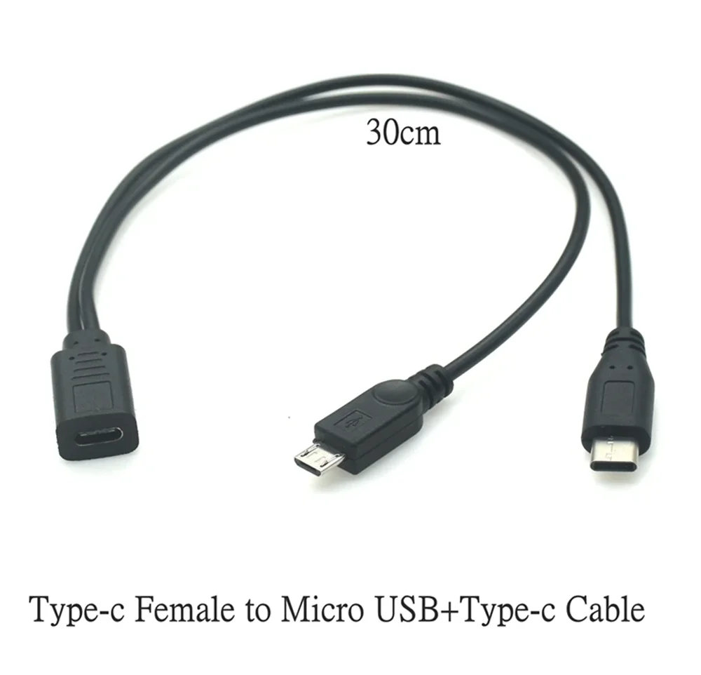 C-type female to micro USB+C-type male splitter extension cable charging data cable