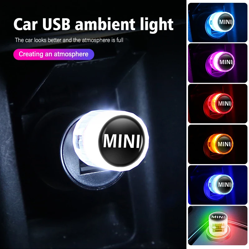 Car USB Ambient Lights LED Color Night Light Car Interior For MINI Cooper R53 R52 R50 One JCW Clubman Countryman WORKS