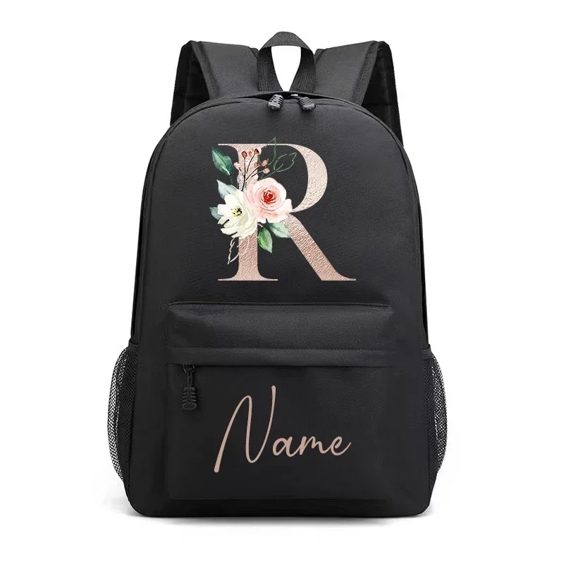 Custom Name Initial Backpack Gold Letter Design Girls Kid Nursery Child Pre College School Bag Backpack Travel Outdoor Pack