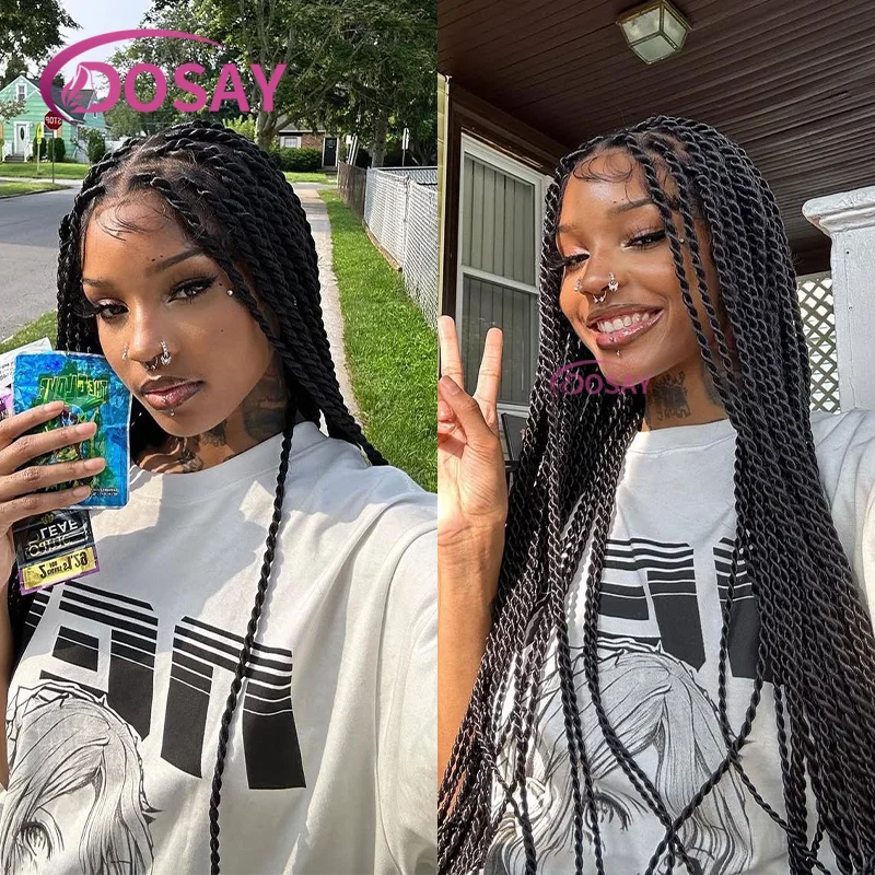 

Сенегальские крученые косы, синтетический парик спереди для чернокожих женщин, парик без узлов, косички с детскими волосами, африканские парики