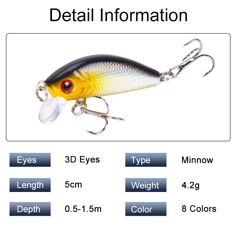 1Pc Minnow Crank Fishing Lure Floating Hard Bait 5cm 4.2g ABS Artificial Bait Wobbler Crankbait Carp Perch Pesca Fishing Tackle