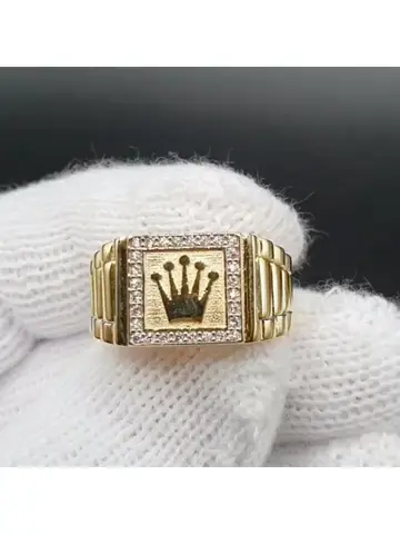 Europe and The United States Retro Inlaid Shiny Zircon Drip Oil Crown Pattern Gold Colour Ring Men's Luxury Glamour Accessories