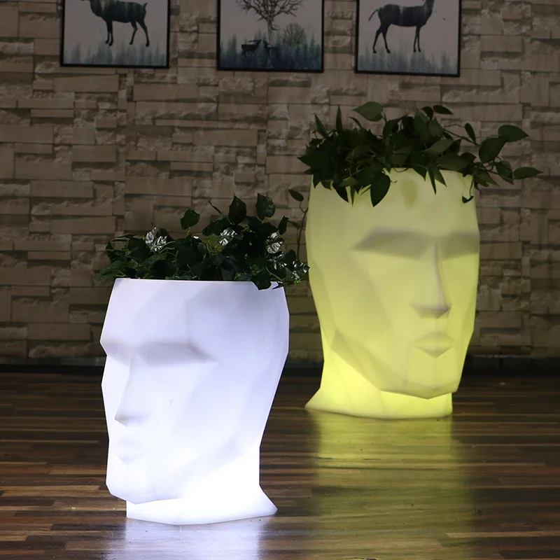 Floor Standing Face Shape Creative LED Planters, 49*68*70cm, Opening Ceremony, Flower Tub, Hotel Decor, Flower Basket