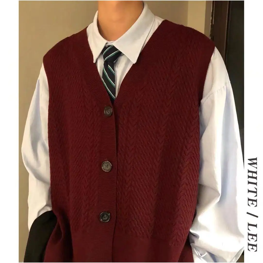 

Laid-ba Sle винтажный японский вязаный кардиган, жилет, мужской многослойный свитер с v-образным вырезом, верхняя одежда, осенний хаме, полиэфирное волокно