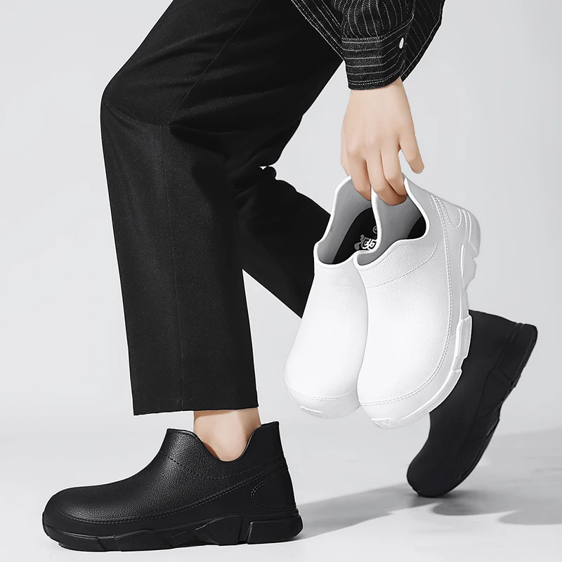 Men's Non-Slip, Waterproof, Oil-Proof Chef's Shoes, Soft-Soled, Lightweight, Wear-Resistant Work Shoes, Kitchen Shoes, Hotel Kitchen Toe-Toe Slippers