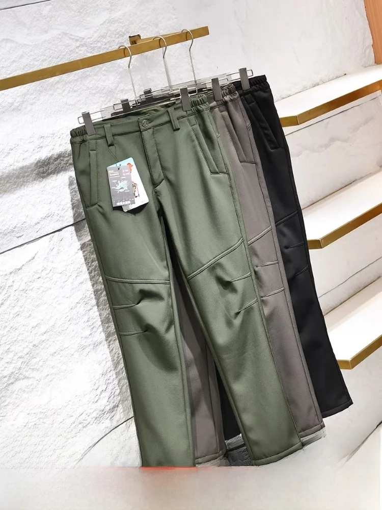 

Men's Outdoor Fce Lined Soft ell Pants Warm Breathable Waterproof Trousers for Autumn And Winter Stand up to Wear