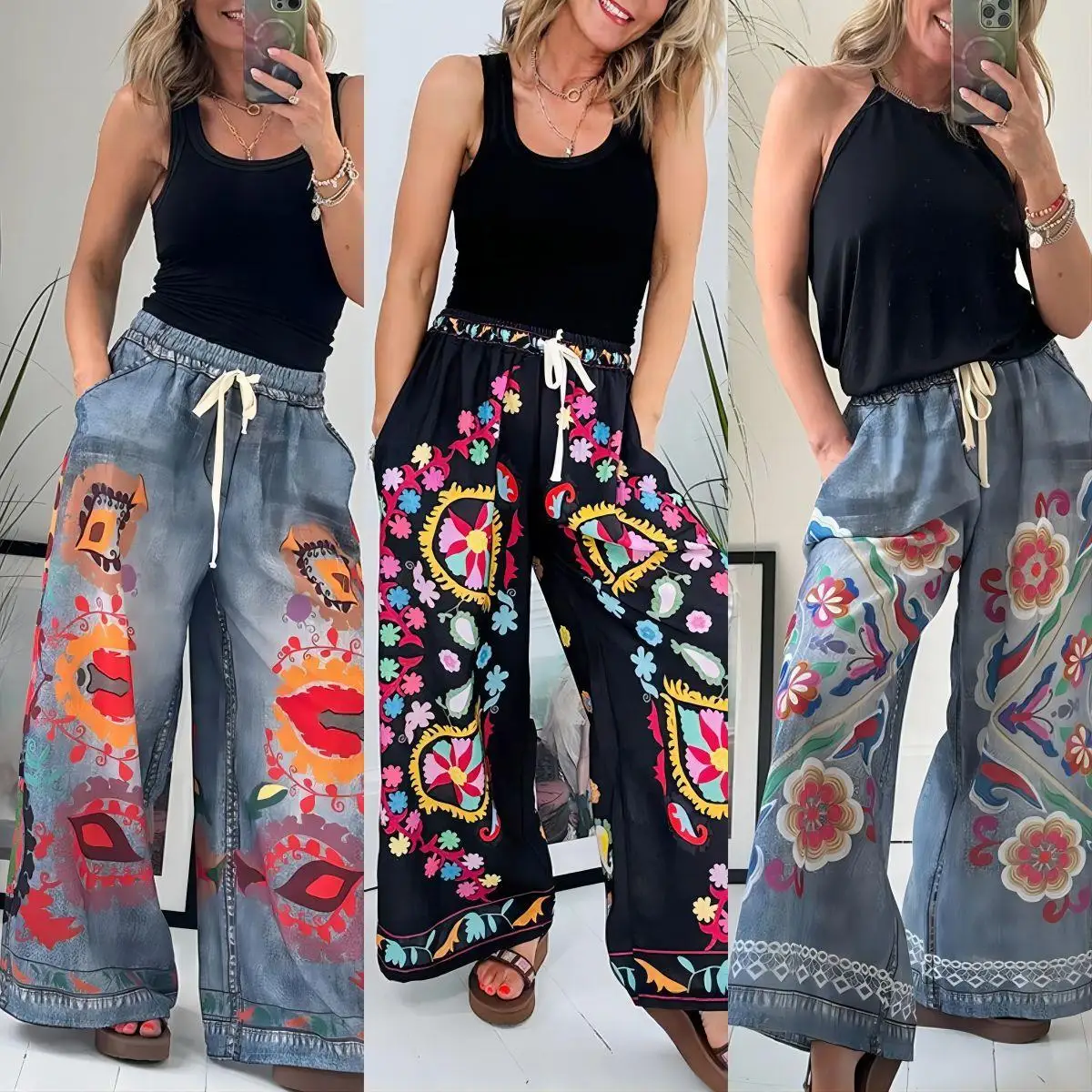 

Women's Laceup Faux Denim ket Loose Casual Pants Faion Pet Clothing Accories Comfortable Loose Fit Cargo Pants