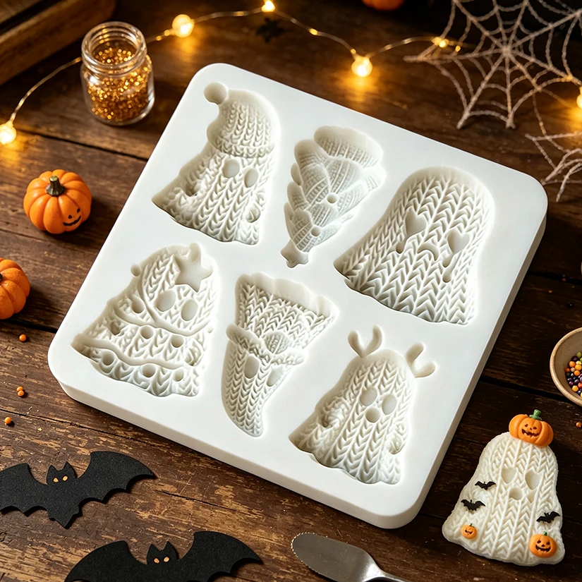 Geister-Halloween-Silikonform für Zuckerguss, Harzwerkzeuge, Cupcake-Backform, Fondant-Kuchendekorationswerkzeuge – Detail 4