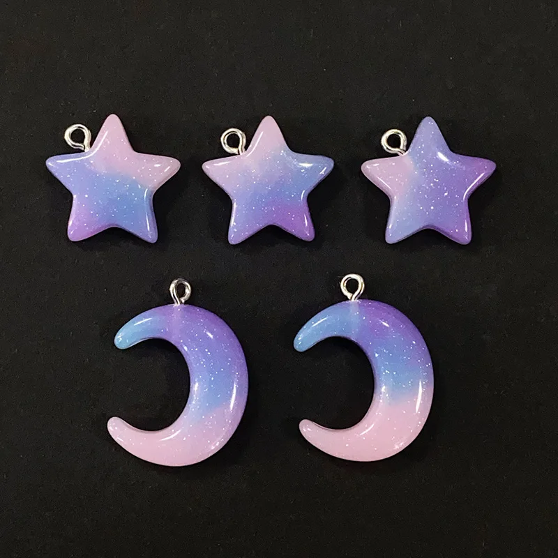 10pcs Sweet Blingbling Gradient Moon Star Resin Charms Cute Korean Keychain Earring Necklace Bracelet Pendants Diy Jewelry