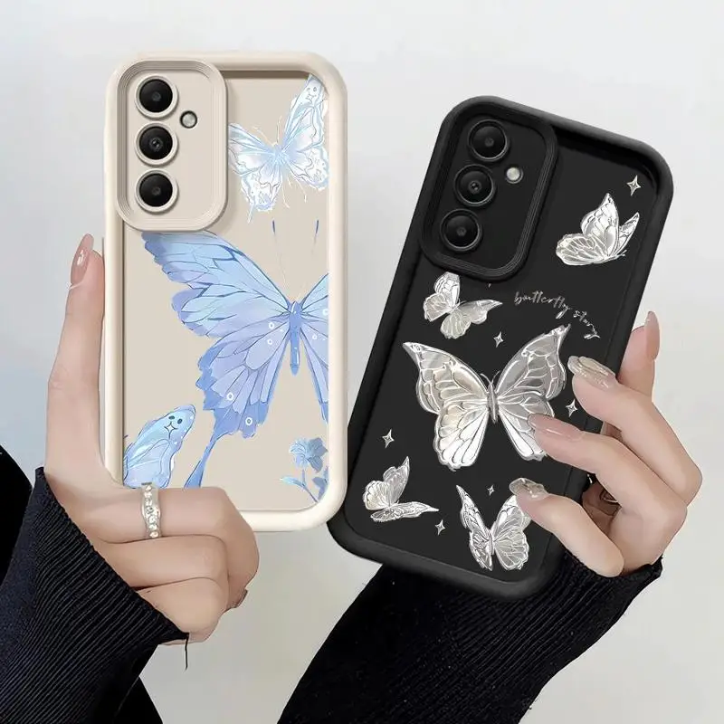 전화 케이스 삼성 갤럭시 A15 A25 A35 A55 A51 A71 A72 A73 A52 A52s A53 A54 5G TPU 실리콘 소프트 아트 아름다운 나비