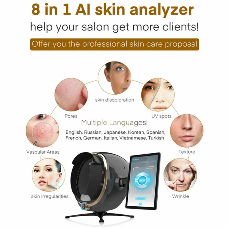 Professional 3D Tech Wood Lamp Magic Mirror Skin Analysis Machine Portable Facial Skin Analyzer