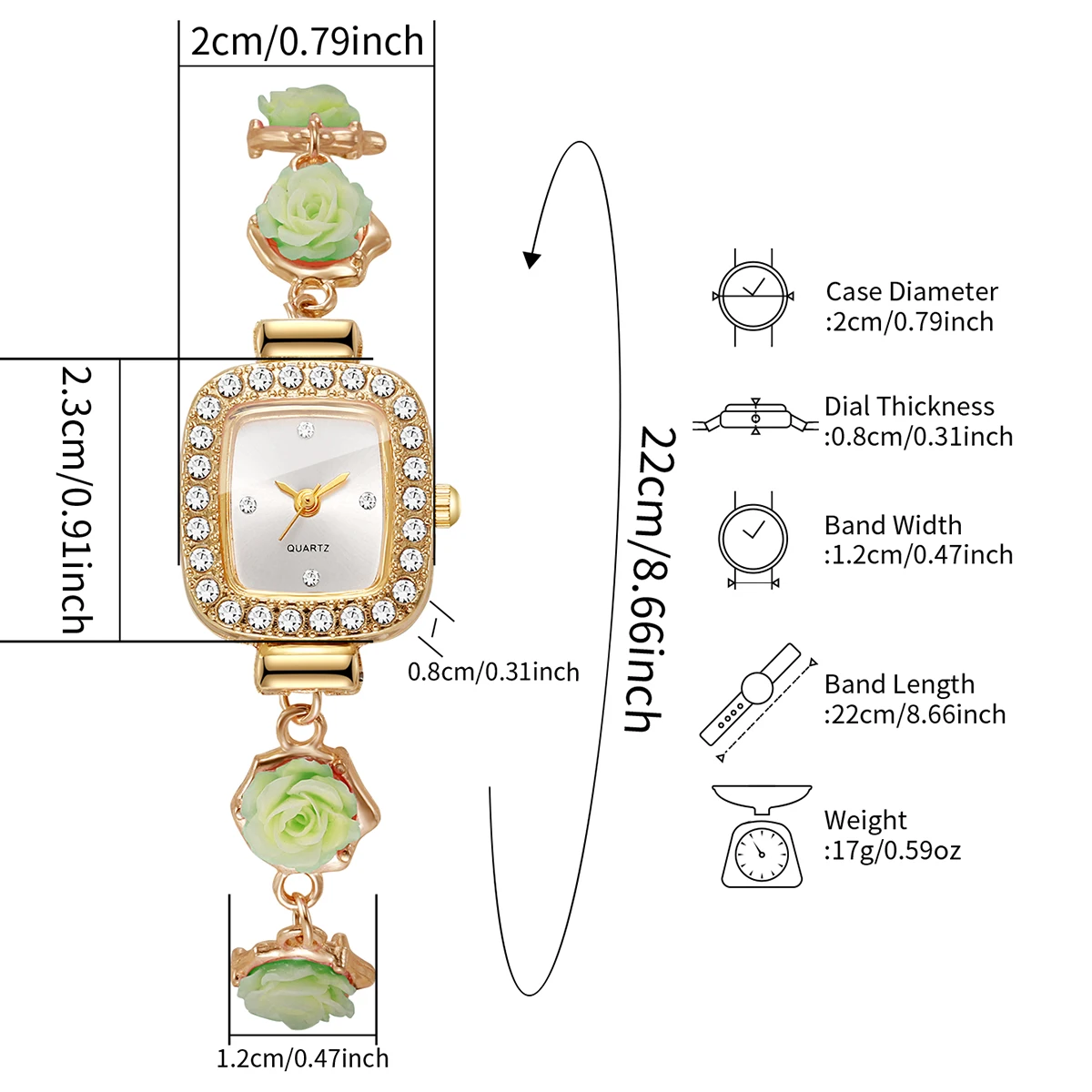 4PCS Elegant Women Square Quartz Watch Necklace Earrings Set Fashion Flowers Bracelet Wristwatches Relogio Feminino（Without Box） - view 5