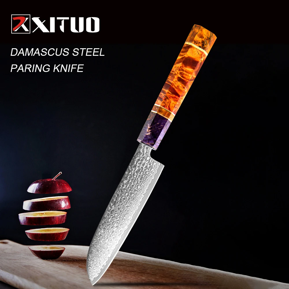 

XITUO 5"inch Santoku Knife Damash Leather Stainless Steel Sharp Paring Knife Kitchen Peeling Chef Professional Utility Multi New