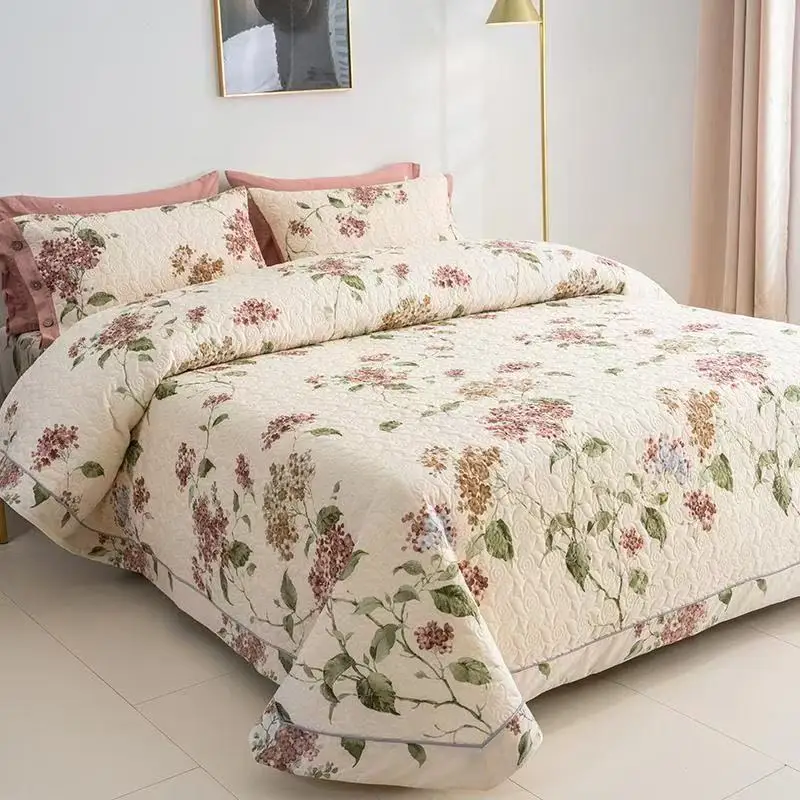 Pure Cotton Quilted Bedspread Floral Printed Quilt Single Double Bed Cover Blanket Twin Queen Size Coverlet Non-slip Sheet