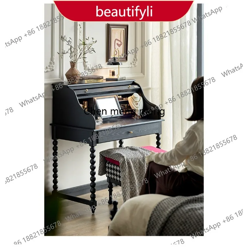 01A French retro roller shutter organ dresser medium antique solid wood small black makeup table bedroom